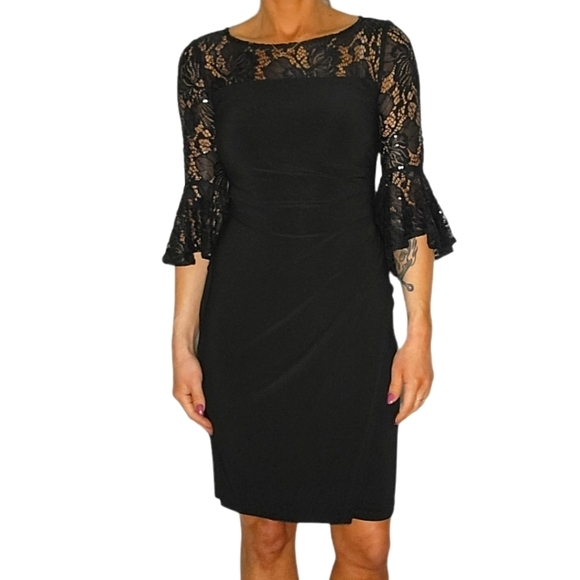 Lauren Ralph Lauren Lace 3/4 Bell Sleeves Midi Dress Size 0 Black - Picture 5 of 6
